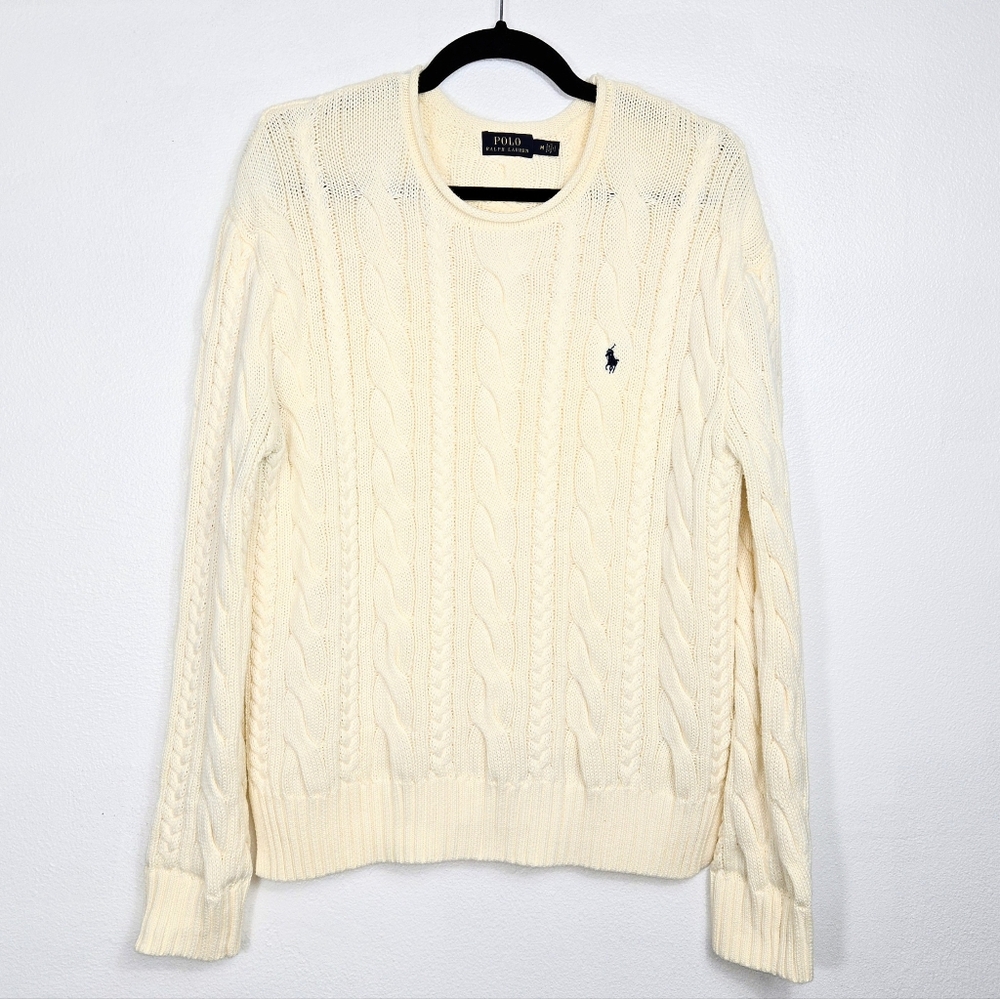 Polo by Ralph Lauren Cream Cable Knit Crewneck Sweater